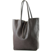 modamoda de - T163 - Ital. Large shopper bag with leather inner pocket (Dark Chocolate)